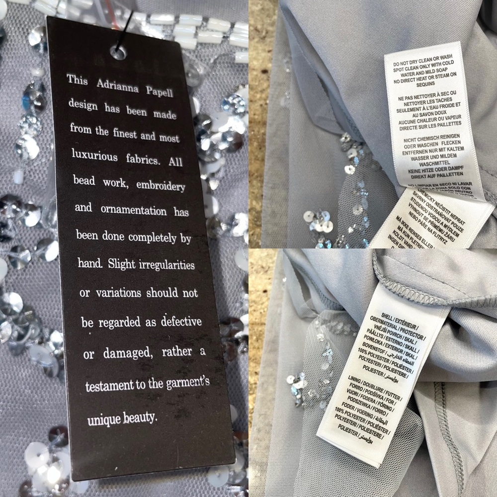 Adrianna Papell Sequin Embellished Cocktail Midi Dress Silver Size 10 - Picture 8 of 10